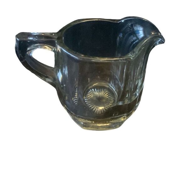 Vintage Heisey Glass Creamer Hexagon Sunburst Base Transparent Classic Style - Picture 1 of 12
